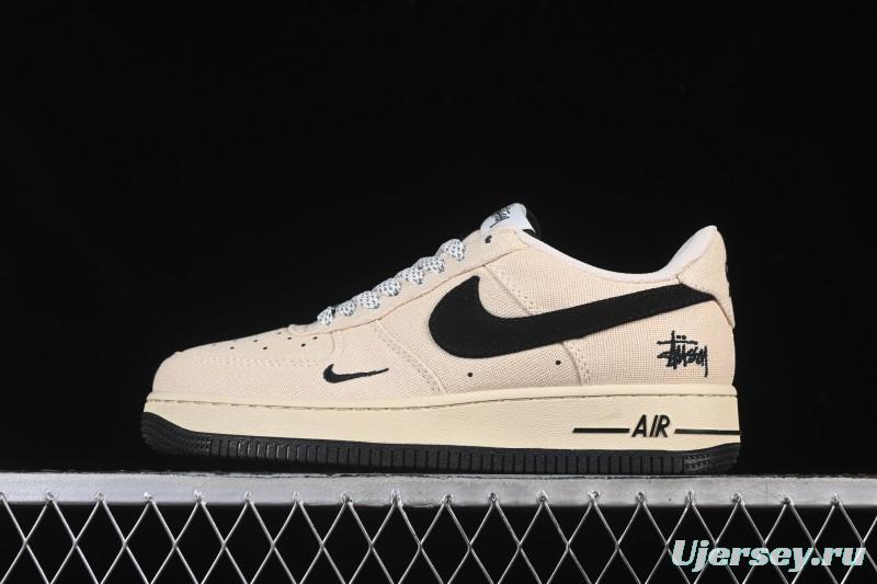 Nike Air Force 1 '07 Low Stussy Collaboration Beige Black Canvas Casual Sneakers - XX3168-155
