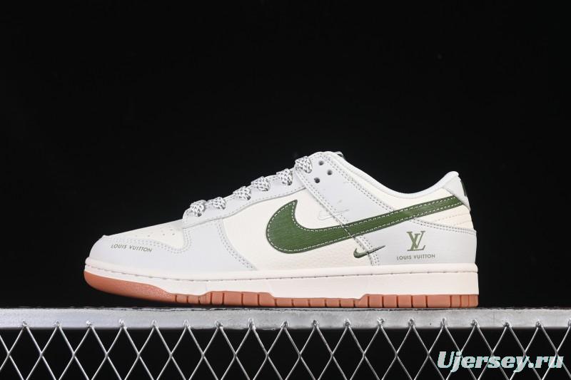 Nike SB Dunk Low LV Collaboration Matcha Green Gum Sole Anniversary High-End Custom Low-Top Casual Skate Shoes - JP1628-032