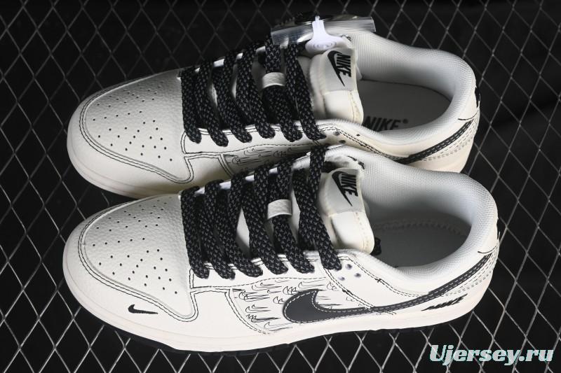 Nike SB Dunk Low Collaboration Beige Black Multi-Swoosh Custom Low-Top Casual Skate Shoes - HH7518-094