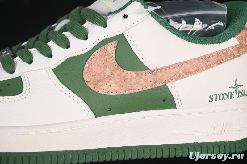 Nike Air Force 1 '07 Low Stone Island Collaboration Beige Green Floral Casual Sneakers - JP8028-010