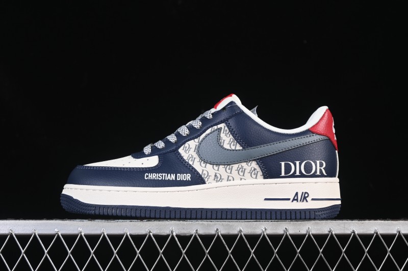 Nike Air Force 1 '07 Low Dior Collaboration White Blue Gray Hook Casual Sneakers - XD2588-603