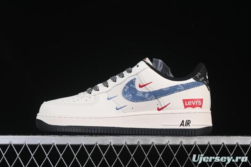 Nike Air Force 1 '07 Low Levi's Collaboration Light Blue Denim Four Swoosh Casual Sneakers - QW5606-261