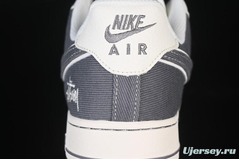 Nike Air Force 1'07 Low Stussy Collaboration Light Gray Canvas Casual Sneakers - JP8028-011