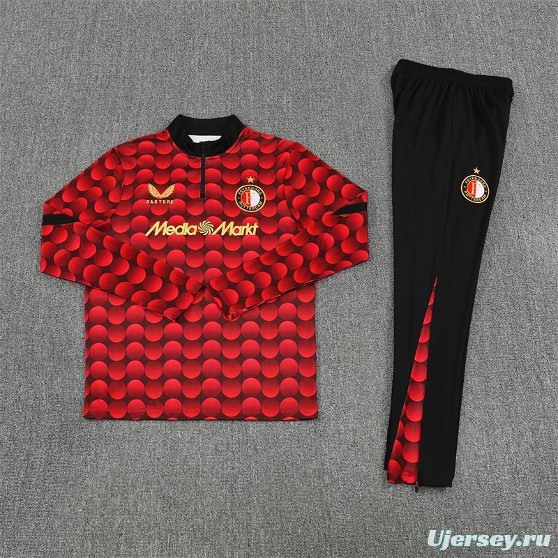 25/26 Feyenoord Red Black Camouflage Half Zipper Jacket+Long Pants
