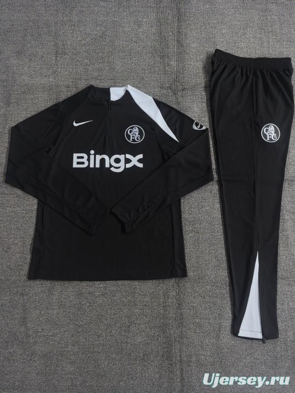 Player Version 25/26 Kids Chelsea Black T90 Half Zipper Jacket+Long Pants