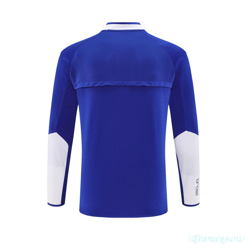 2002 Brazil Color Blue Half Zipper Jacket+Long Pants