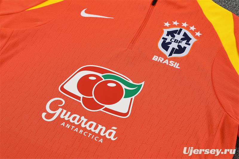 Player Version 25/26 Brazil Orange Half Zipper Jacket+Long Pants