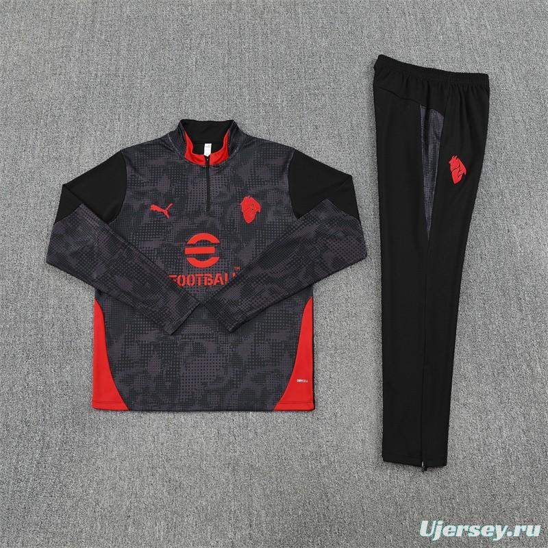 25/26 AC Milan Black Camouflage Half Zipper Jacket+Long Pants