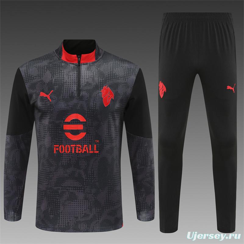 25/26 AC Milan Black Camouflage Half Zipper Jacket+Long Pants