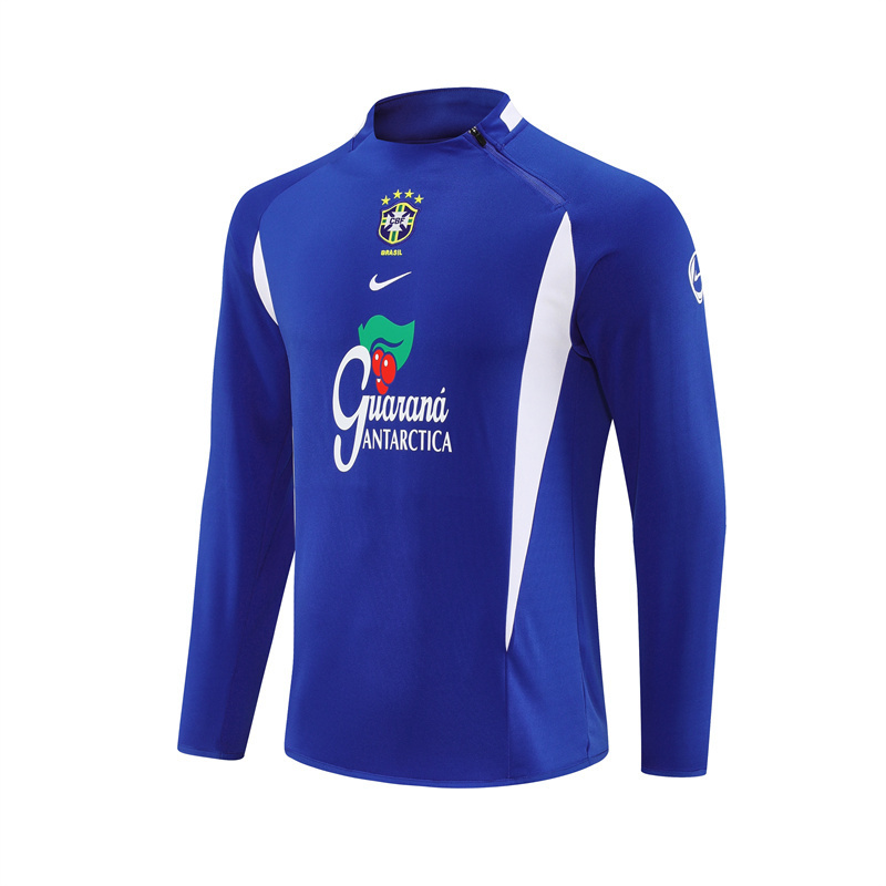 2002 Brazil Color Blue Half Zipper Jacket+Long Pants