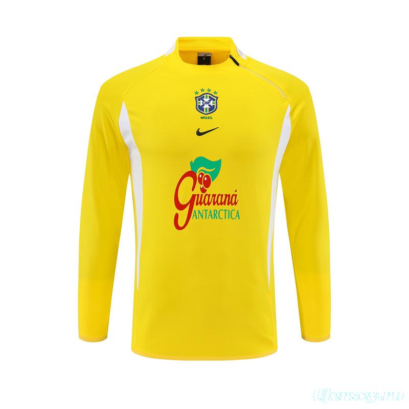 2002 Brazil Yellow Half Zipper Jacket+Long Pants