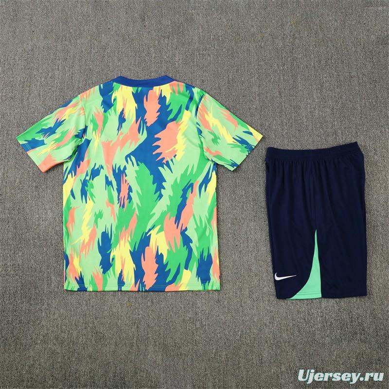 25/26 Brazil Blue Green Camouflage with XS Short Sleeve+Soccer Shorts
