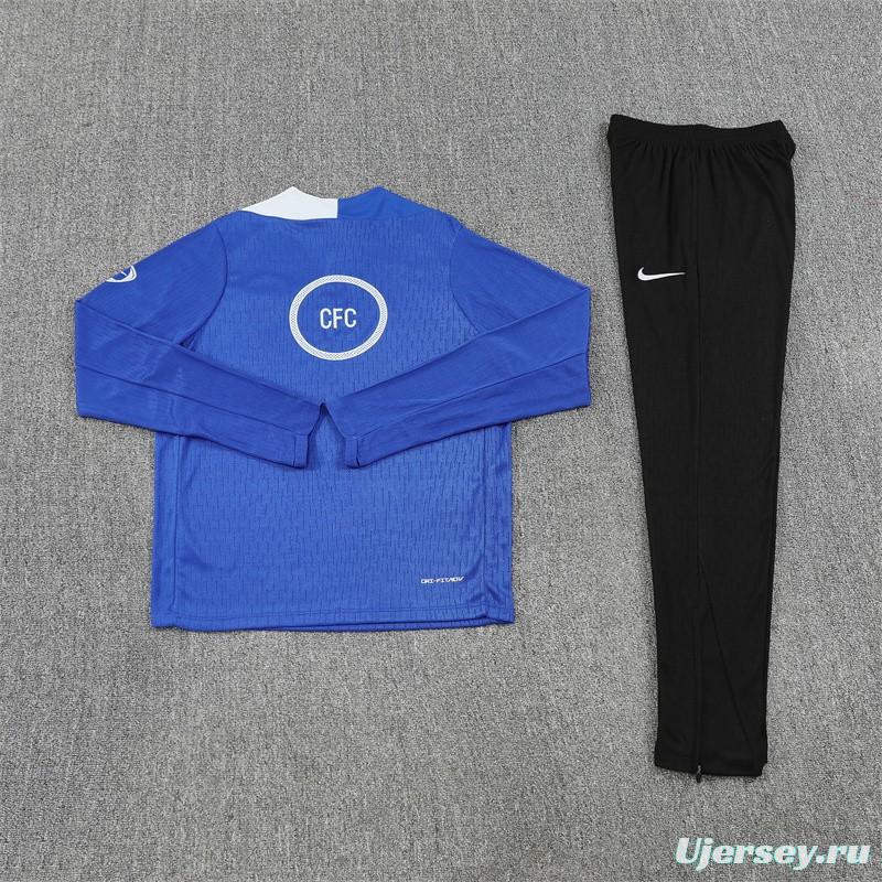 Player Version 25/26 Chelsea Color Blue T90 Half Zipper Jacket+Long Pants