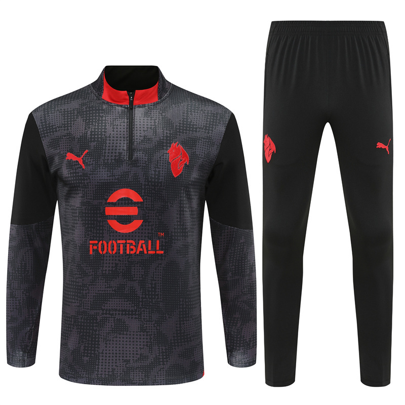 25/26 AC Milan Black Camouflage Half Zipper Jacket+Long Pants