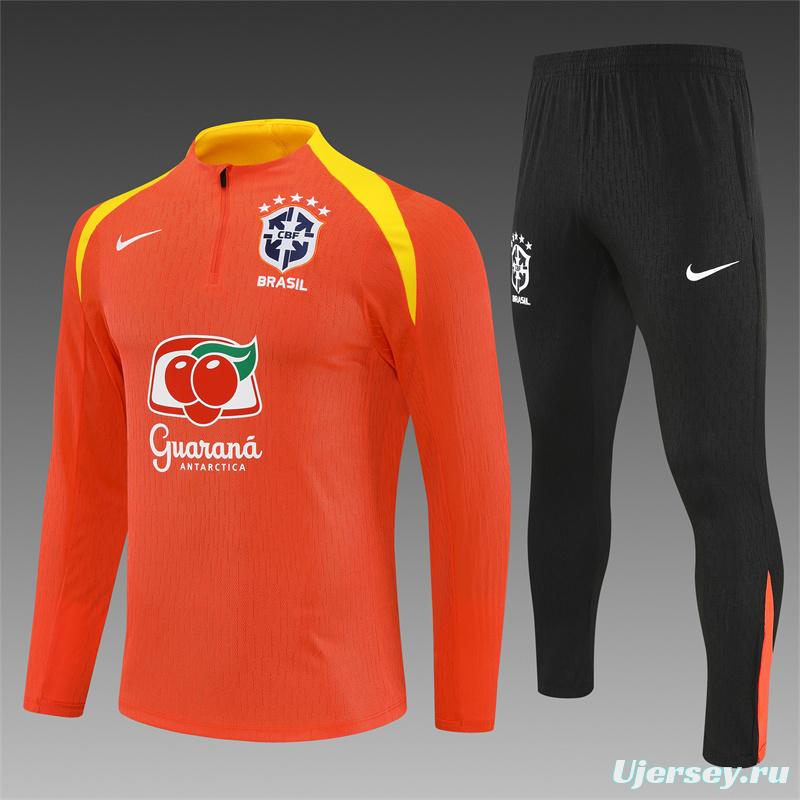 Player Version 25/26 Brazil Orange Half Zipper Jacket+Long Pants
