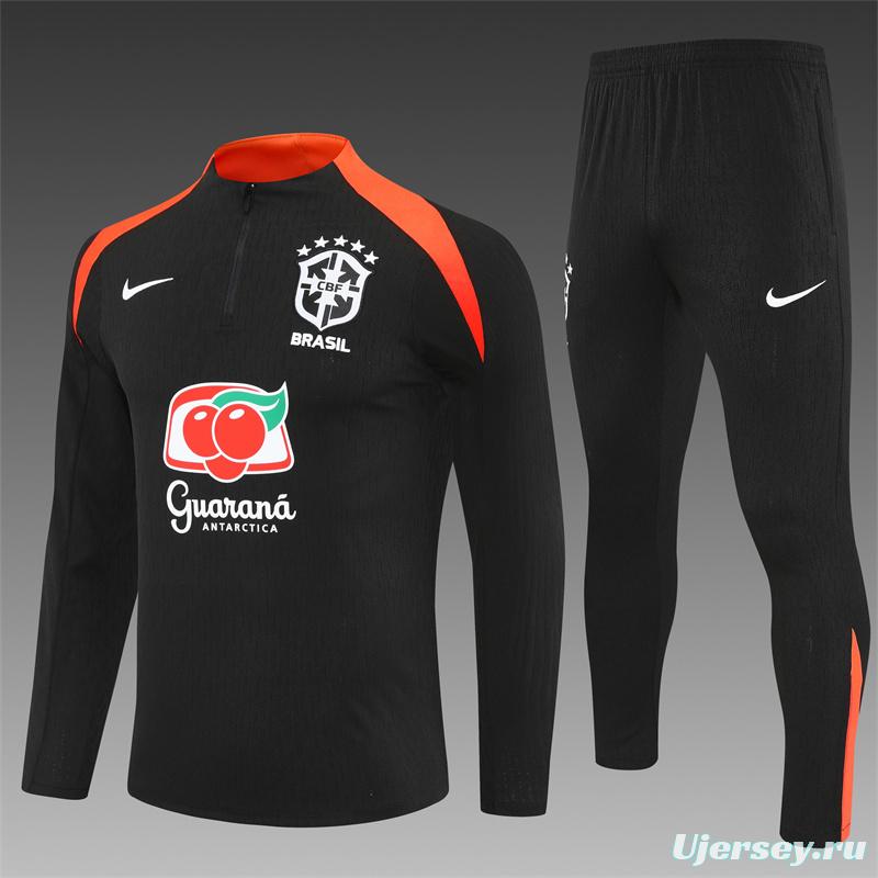 Player Version 25/26 Brazil Black Half Zipper Jacket+Long Pants