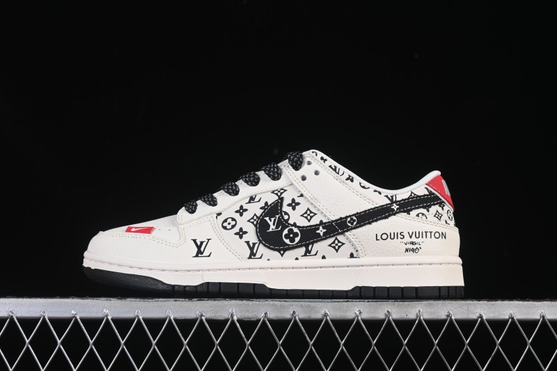 Nike SB Dunk Low LV Collaboration Black Red Print Anniversary Premium Custom Low-Top Skateboarding Shoes - HT5088-607