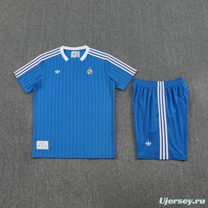 25/26 Real Madrid Adidas Original Blue Short Sleeve Jersey+Shorts
