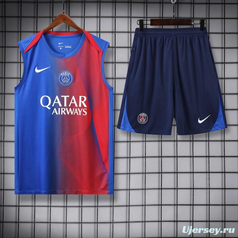 25/26 PSG Red/Blue Vest Jersey+Shorts