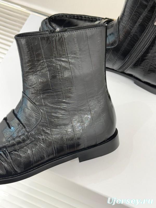 Saint Laurent YSL Letter Loaf Short Boots with Pleated Edges - KFY00430