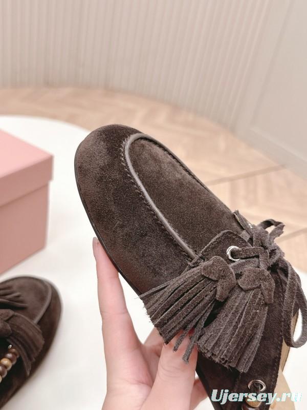 Miu Miu Fall/Winter 2025 Tassel Loafer Mule with Bead Accents - LY00320