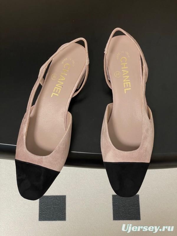 Chanel Sling-back Two-tone Suede Slingback Sandals Flat/Block Heel - KFY00280
