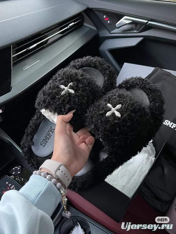 SMFK 2025/SS Fur Mule Sandals Latest Popular Cross Pattern - KFY00230
