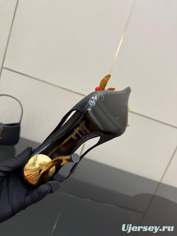 Saint Laurent 2025 SS Rose Thorn High Heels with Sculptural Gold Heel - KFY00320
