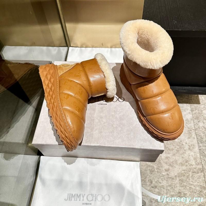 Jimmy Choo 2025 SS Casual White Sneakers with Genuine Wool Snow Boots - LY00340