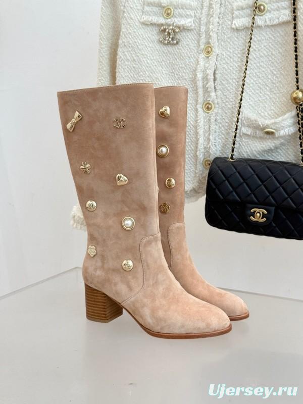 Chanel 25K Double C Metal Buckle High Heel Boots - KFY00530