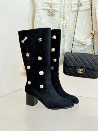 Chanel 2025/SS 25K Double C Metal Buckle High Heel Boots - KFY00530