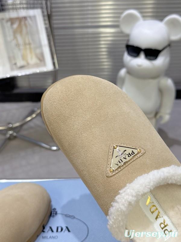 Prada Fall/Winter 2025 New Mule Slippers with Triangle Buckle Bread Loaf Toe - KFY00270