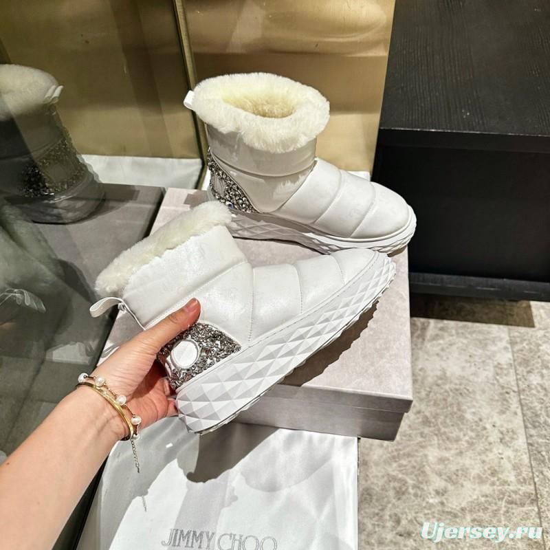 Jimmy Choo 2025 SS Casual White Sneakers with Genuine Wool Snow Boots - LY00340