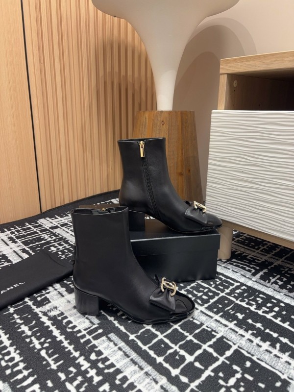 Chanel 2025 SS Bow CC Crystal Buckle Ankle Boots - LY00340/LY00350