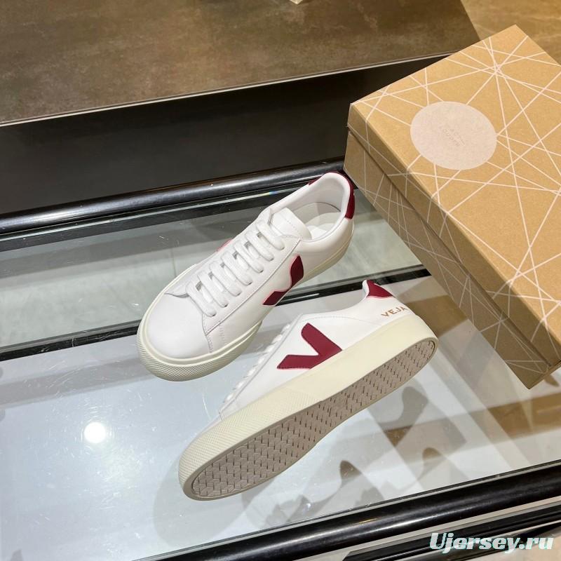 VEJA Classic White Sneakers V Logo Lace-Up Retro Flat Platform Casual Sports Shoes - LY00220