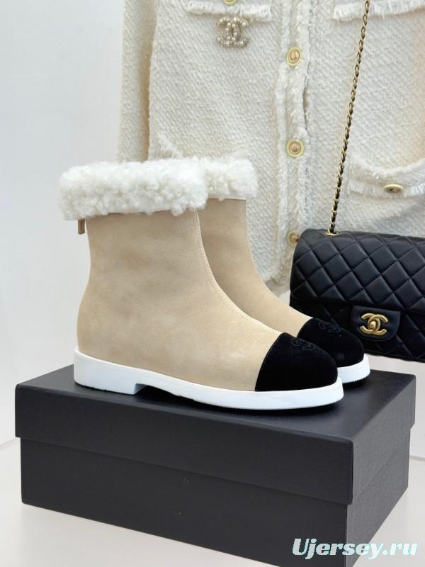 Chanel 2025 SS Double C Color-Block Shearling Snow Boots - KFY00300