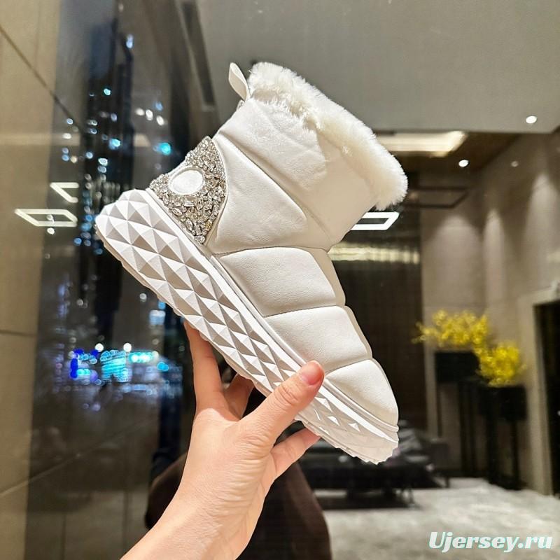 Jimmy Choo 2025 SS Casual White Sneakers with Genuine Wool Snow Boots - LY00340