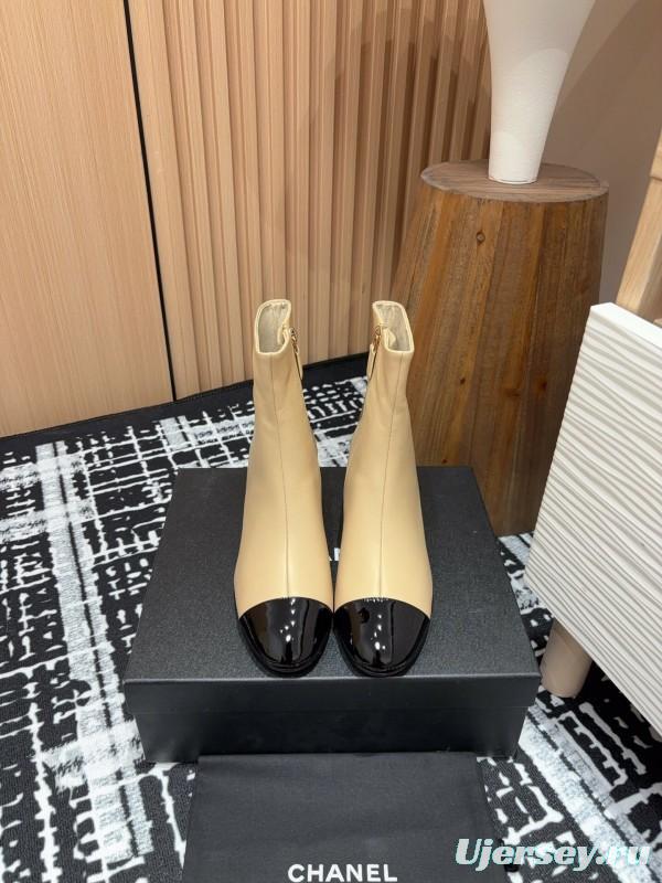 Chanel 2025/SS Quilted Patent Leather Block Heel Elastic Ankle Boots - LY00350