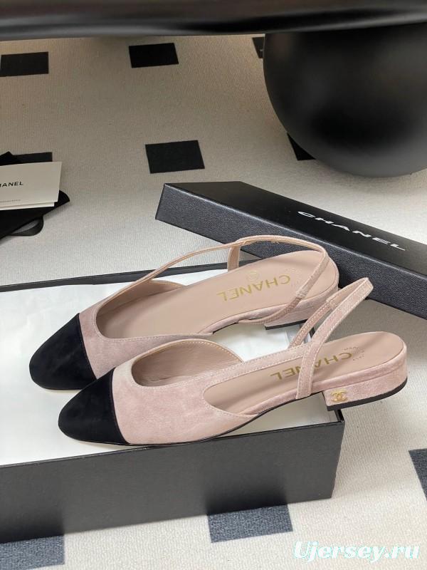 Chanel Sling-back Two-tone Suede Slingback Sandals Flat/Block Heel - KFY00280