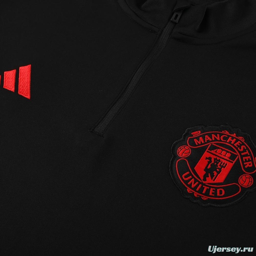 25/26 Manchester United Black Half Zipper Jacket+Long Pants
