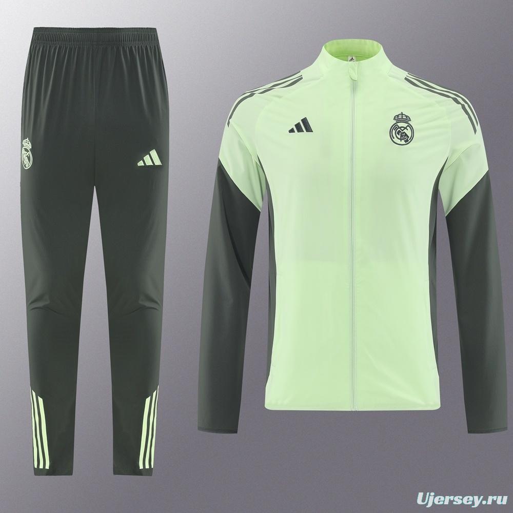 25/26 Real Madrid Light Green Half Zipper Jacket+Long Pants S-3XL