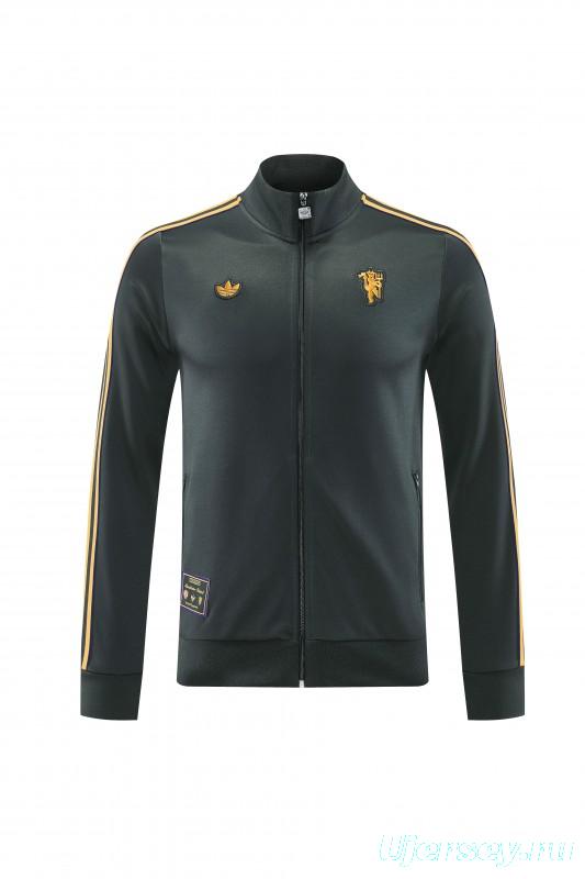 25/26 Manchester United 08 Dark Gray Half Zipper Jacket+Long Pants S-2XL