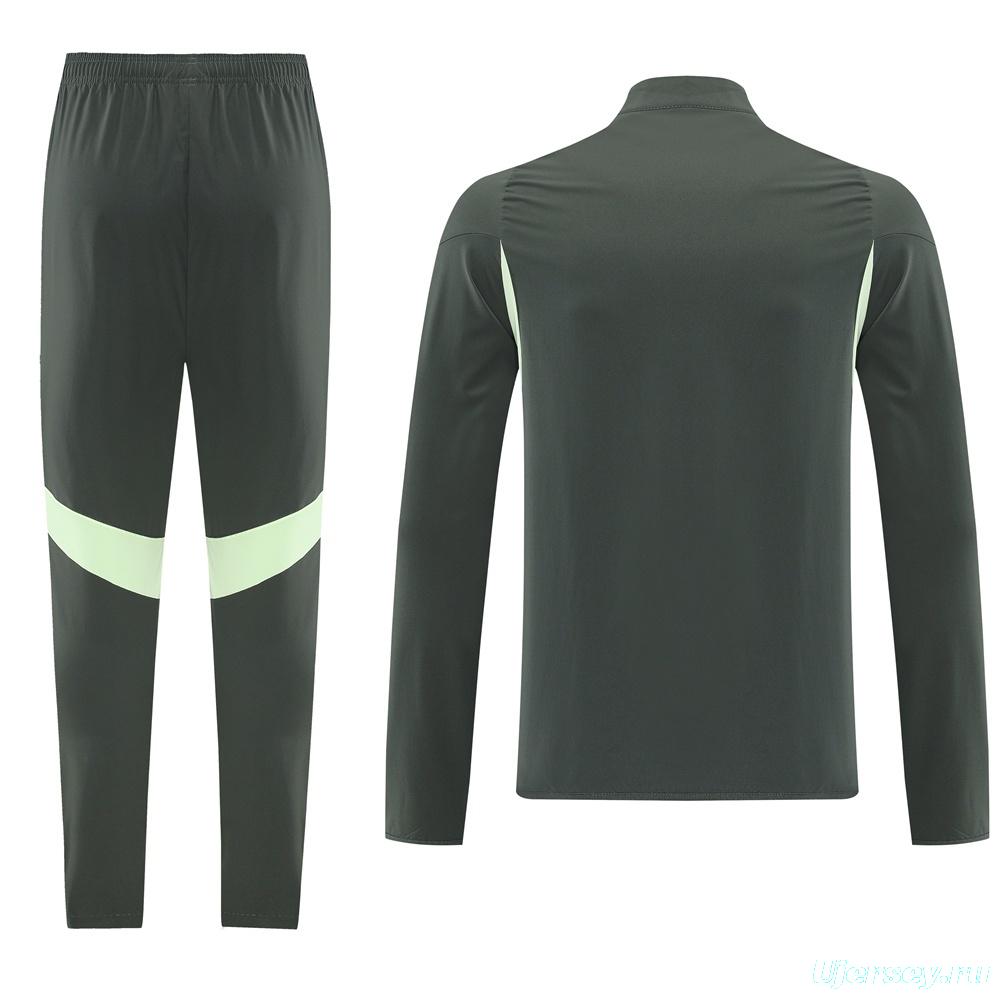 25/26 Real Madrid Dark Green Half Zipper Jacket+Long Pants S-3XL