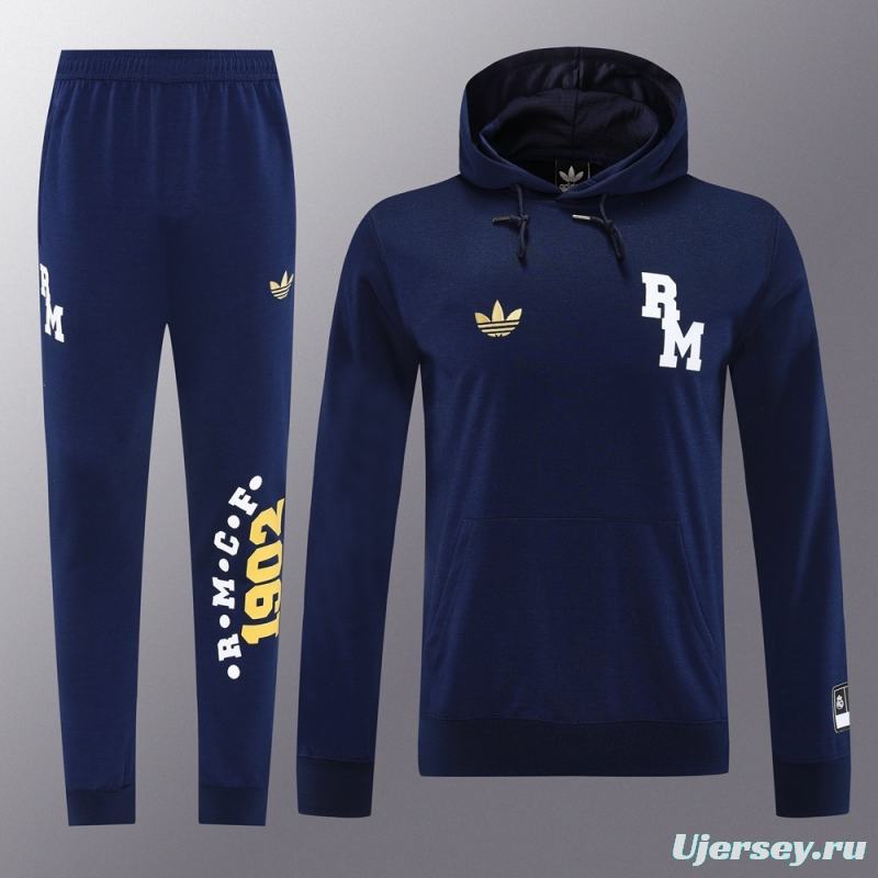 25/26 Real Madrid Royal Blue Half Zipper Jacket+Long Pants S-2XL
