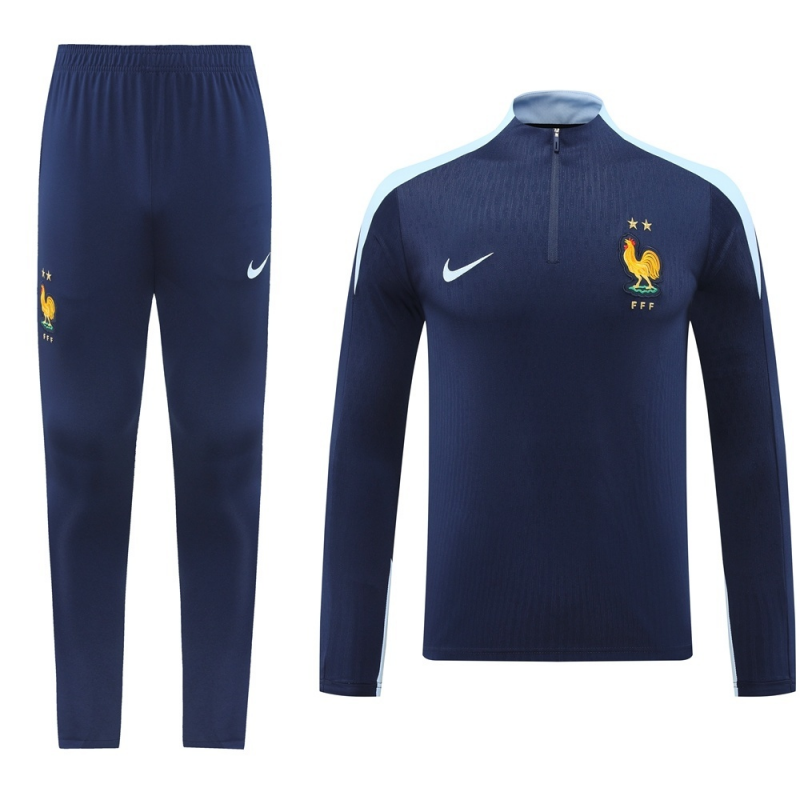 2025 France Royal Blue Half Zipper Jacket+Long Pants