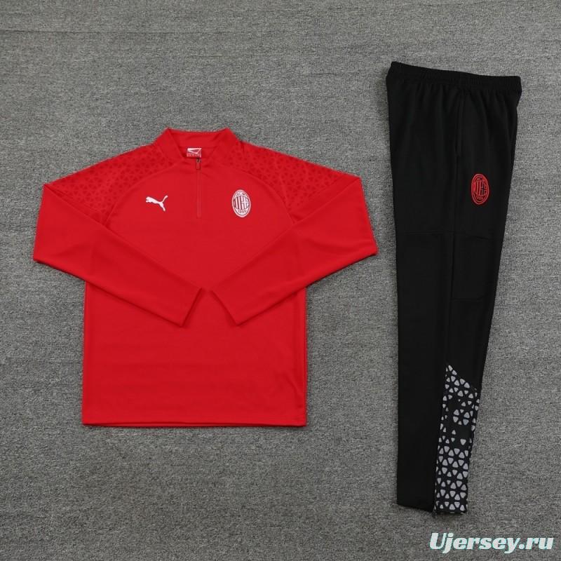 23/24 AC Milan Red S-2XL Half Zipper Jacket+Long Pants