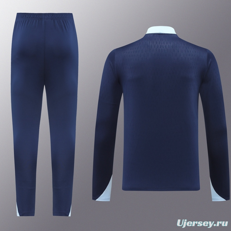 2025 France Royal Blue Half Zipper Jacket+Long Pants