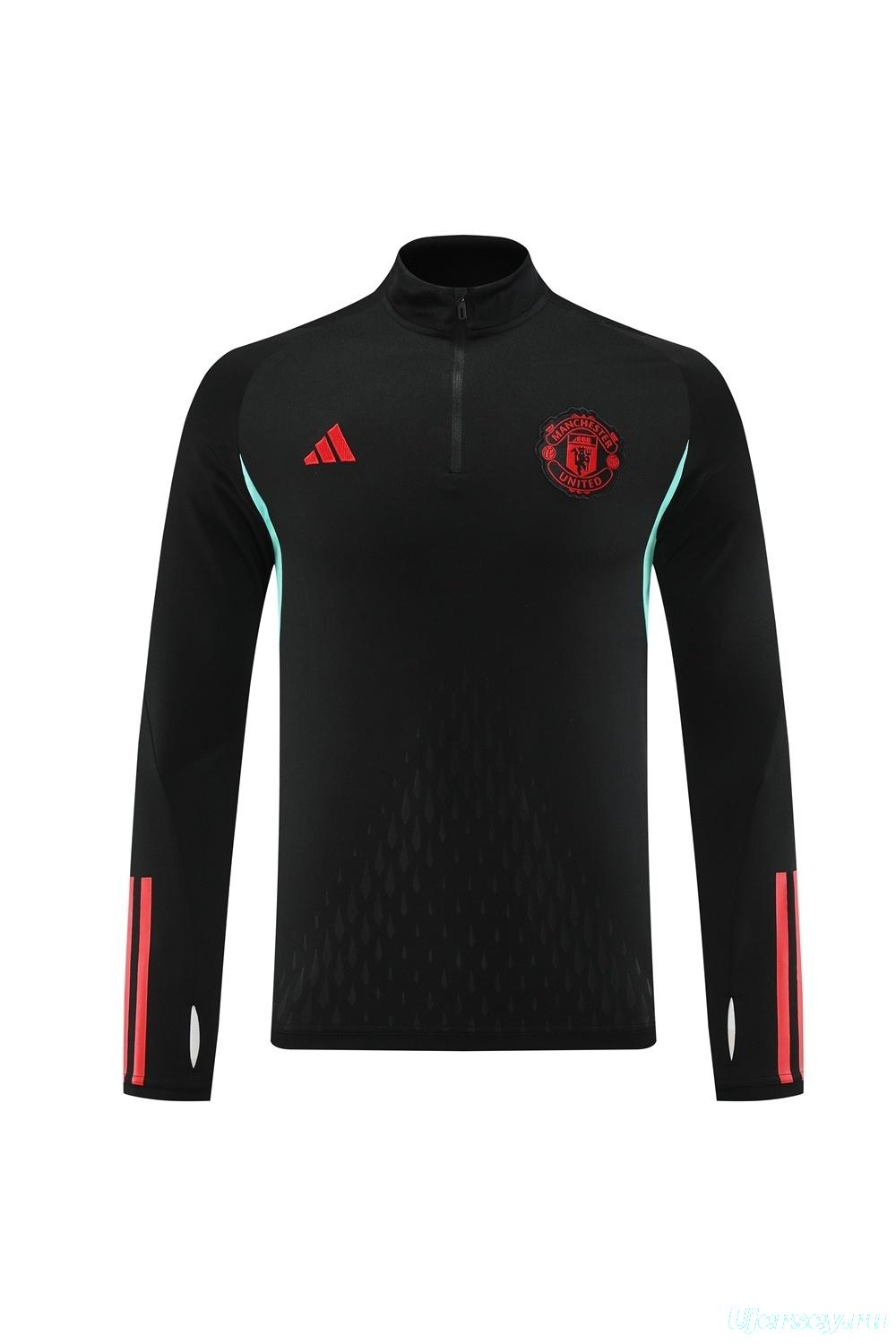 25/26 Manchester United Black Half Zipper Jacket+Long Pants