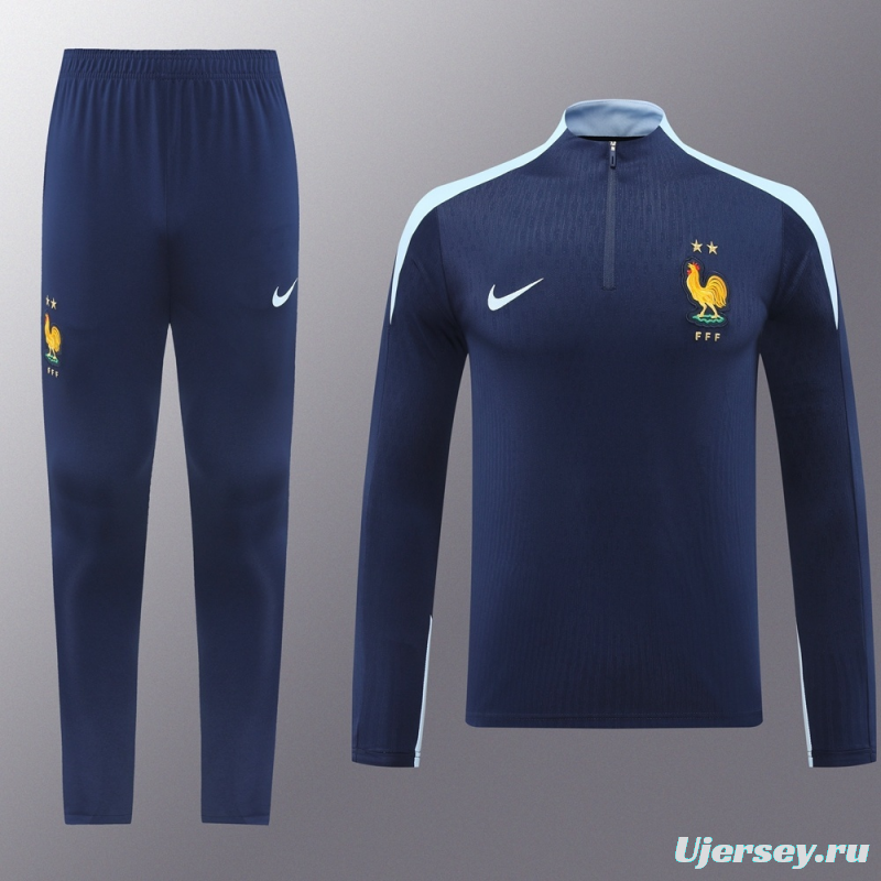2025 France Royal Blue Half Zipper Jacket+Long Pants