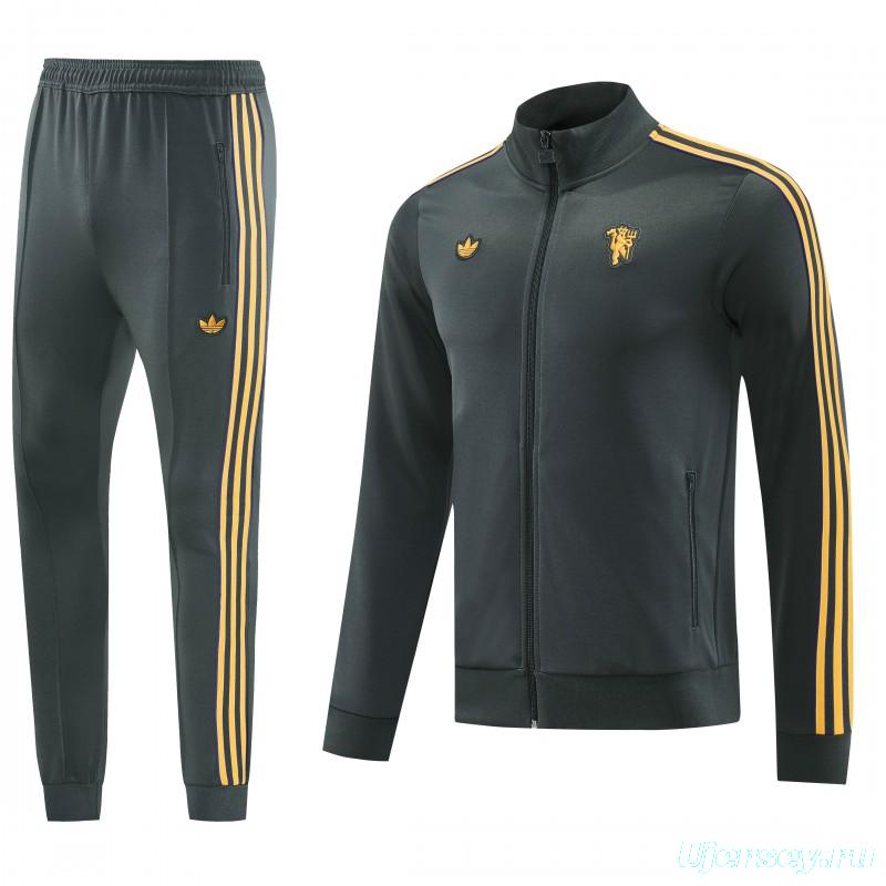 25/26 Manchester United 08 Dark Gray Half Zipper Jacket+Long Pants S-2XL